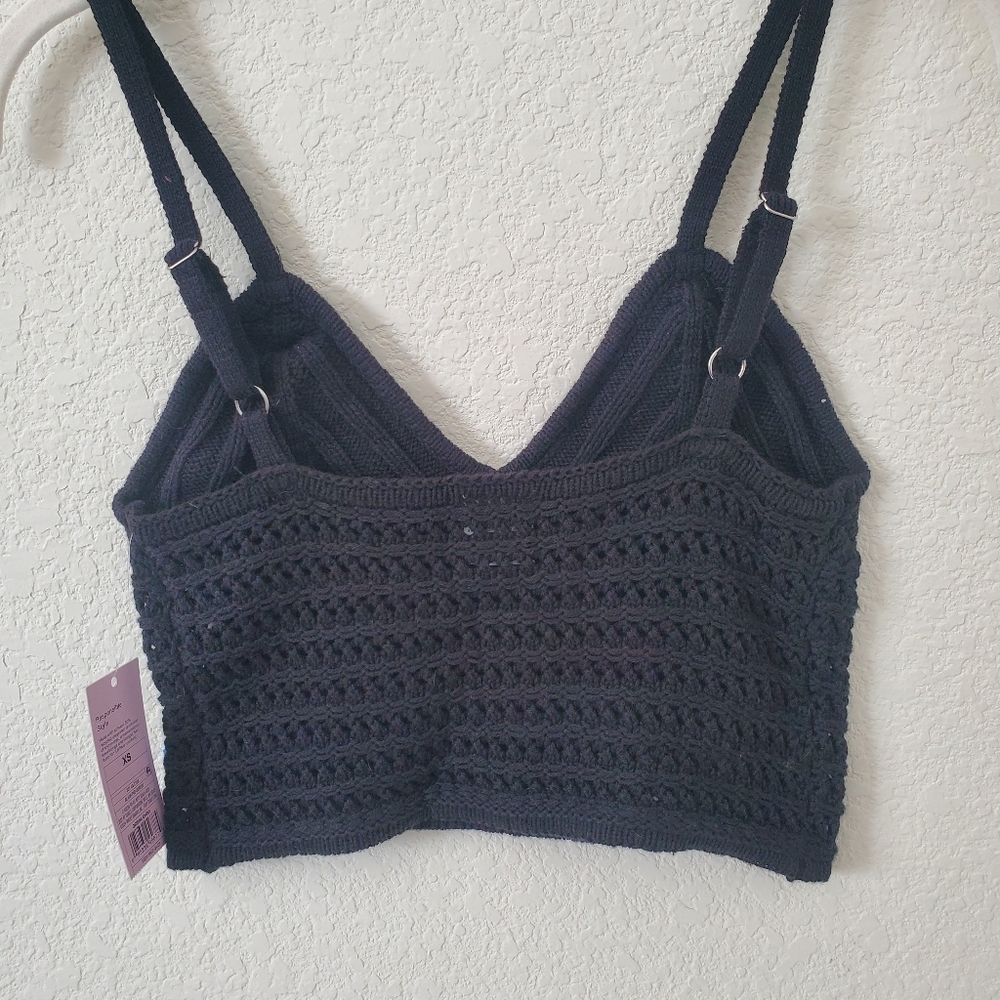 Wild Fable Black Boho Crochet Knit Crop Tank Top XS Festival Beach Hippie NWT - Picture 7 of 11